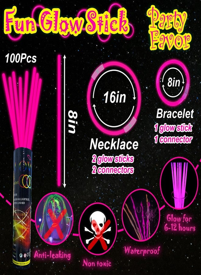 ILHSTY 100 pk 8'' Pink Glow Sticks Glow Necklaces In The Dark Party Favors Supplies Bright GlowSticks Bulk for Birthday Valentine Carnival Christmas Halloween 4th of July Neon Party (Pink*100) - Image 3